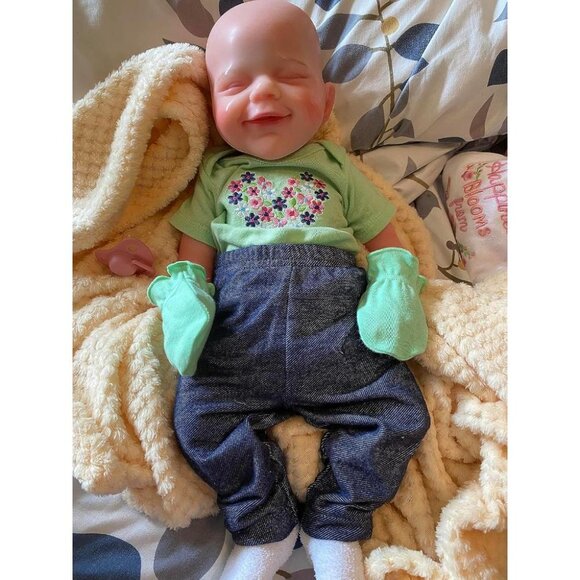 🆕18 inch Full Body Platinum Silicone Bald Baby Doll Closed Eyes Smiling Girl - Picture 7 of 14